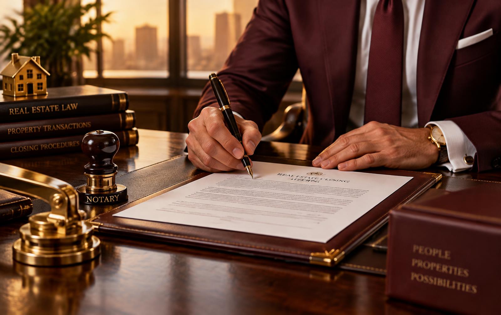 Professional signing real estate closing documents